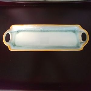 Elegant Glazed Serving or Accent Tray in Gorgeous Seafoam Hues Tan Trim NWOT